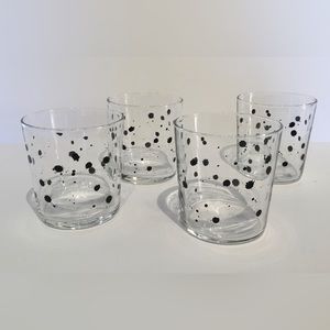 IKEA Drinking Glass W/Black Paint Splatter/Dots  (Jackson Pollok Style) Set of 4
